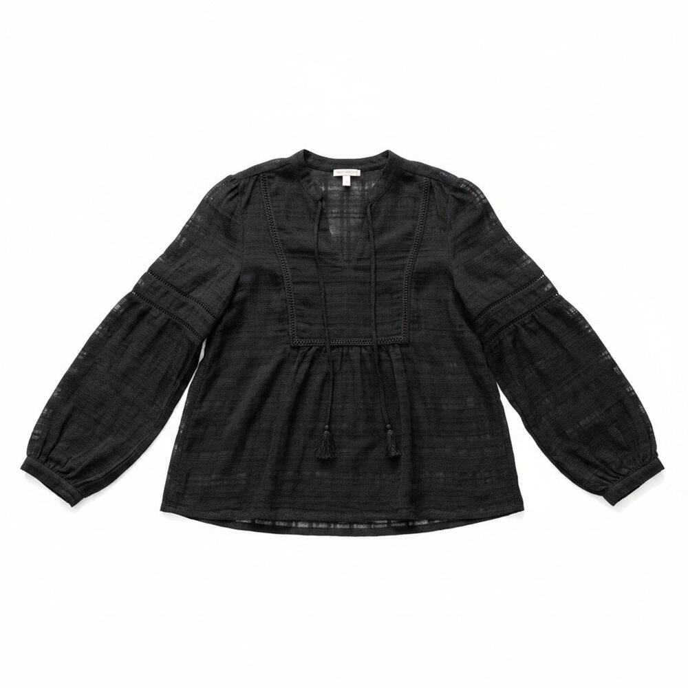 LOFT Black Cotton Boho Peasant Long Sleeve Blouse XL Office Relaxed Resort Chic